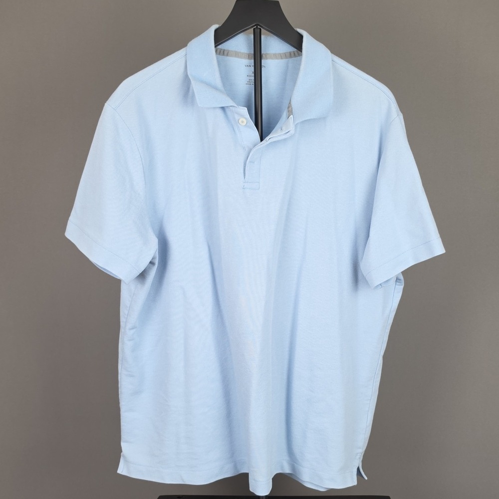 Van Heusen XL Light Blue Polo Shirt Regular Fit 60% Cotton Button Short Sleeve